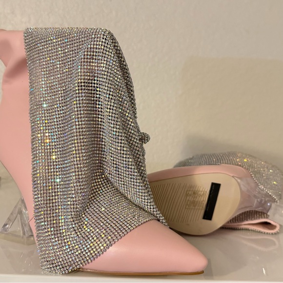 AKIRA Pink and Silver Rhinestone Ankle Booties - Picture 2 of 3